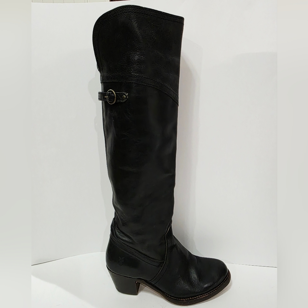 Frye JANE 77596 Black Leather Boot Tall Cuff Pull-On Riding Western 6.5 B Used